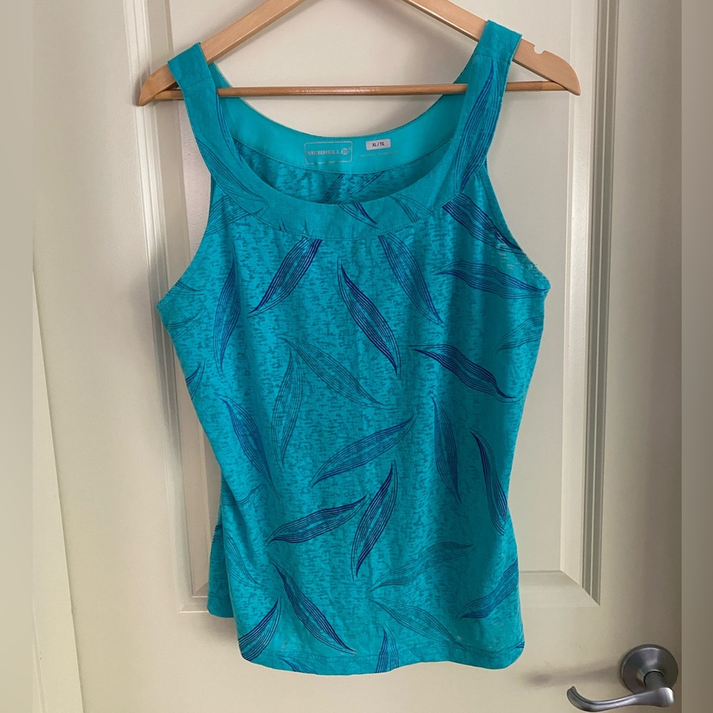 Merrell Teal Leaf Print Tank Top